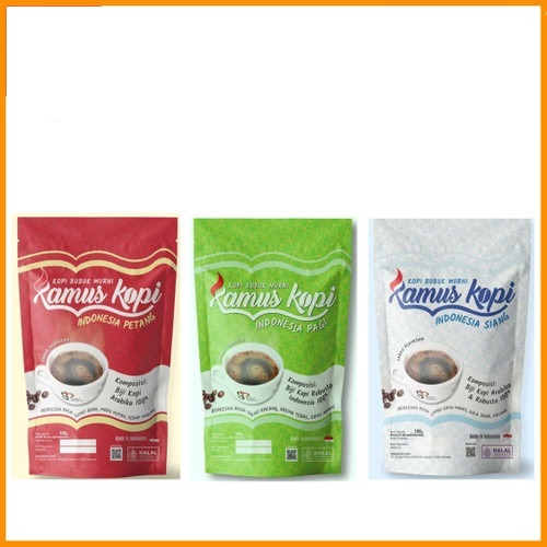 

Kopi Bubuk Murni Kamus Kopi Indonesia 100 Gr Pouch Varian Pagi, Siang, Petang, SP Espresso SIP Sachet Isi 20 pcs Kopi Tubruk Gula 2 in 1, Kopi Tubruk Murni