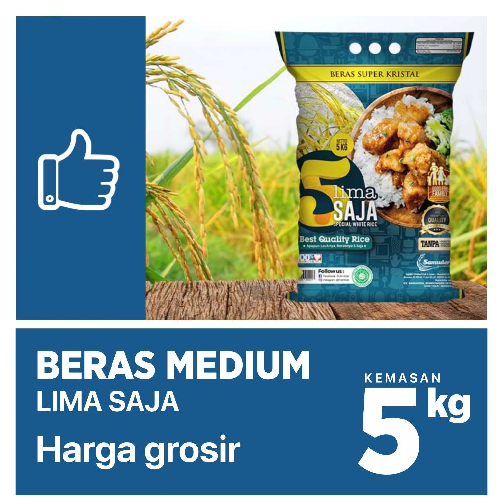 

Beras Lima Saja Medium 5kg/Beras Murah/Bunga Pandan Putih Premium 5kg/Beras Zakat Fitrah 3kg