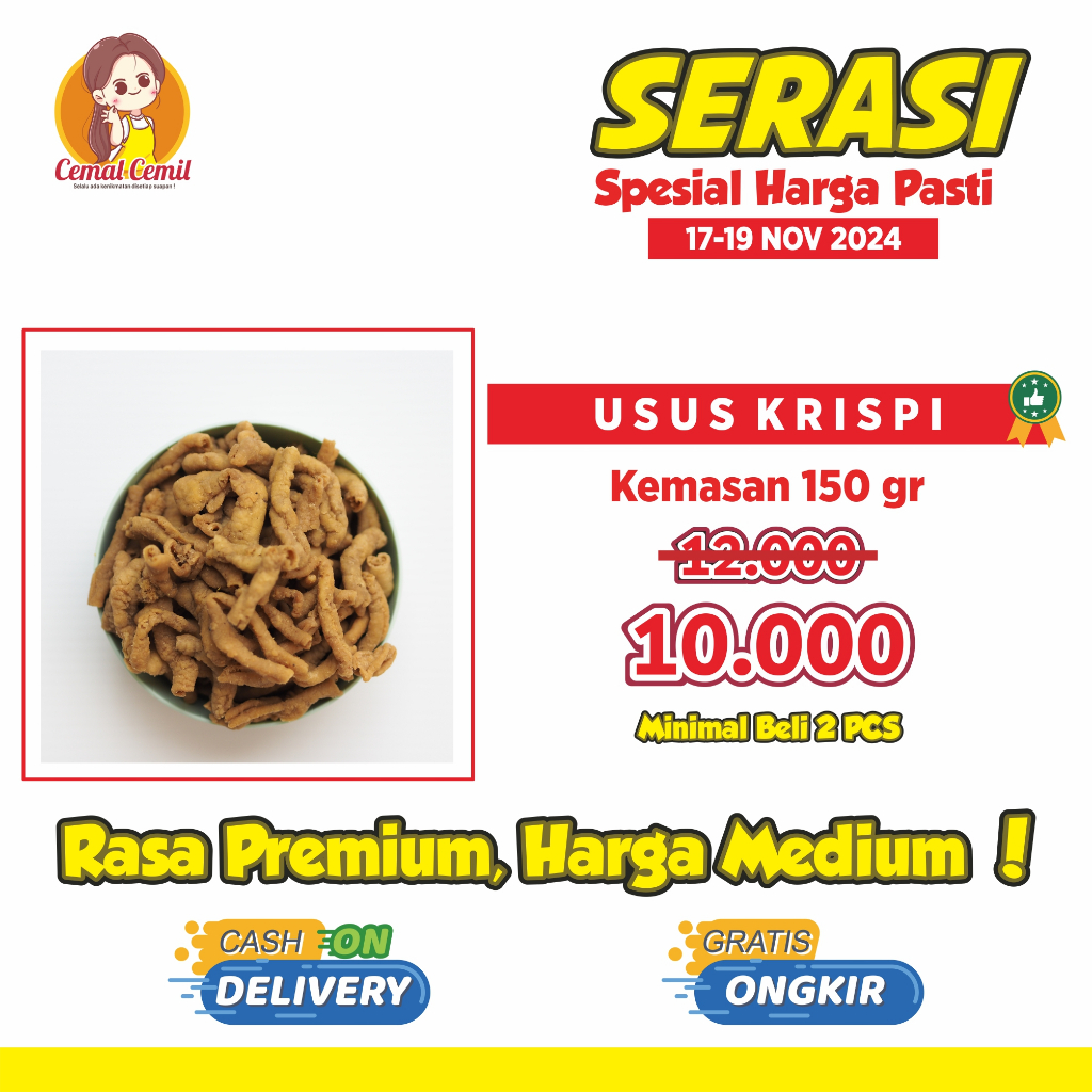 

Cemal Cemil : Paling Laris : Usus Krispi/Kripik Usus 150gr-Snack/Cemilan/Camilan