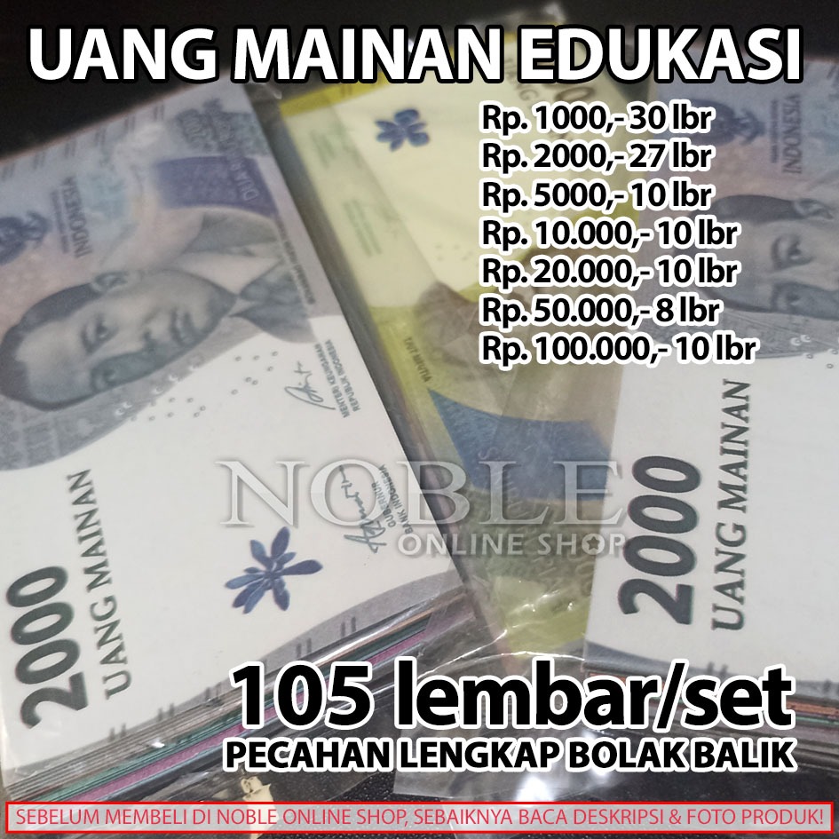 105 LEMBAR UANG MAINAN MONOPOLI RUPIAH BELAJAR MATEMATIKA EKONOMI TRANSAKSI JUAL BELI HITUNG DUIT DU