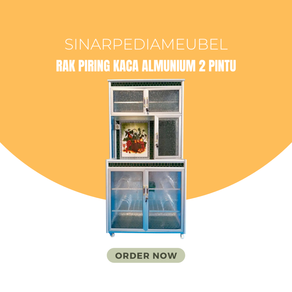 RAK PIRING KACA LEMARI DAPUR ALUMINIUM MINI 2 PINTU KARAKTER