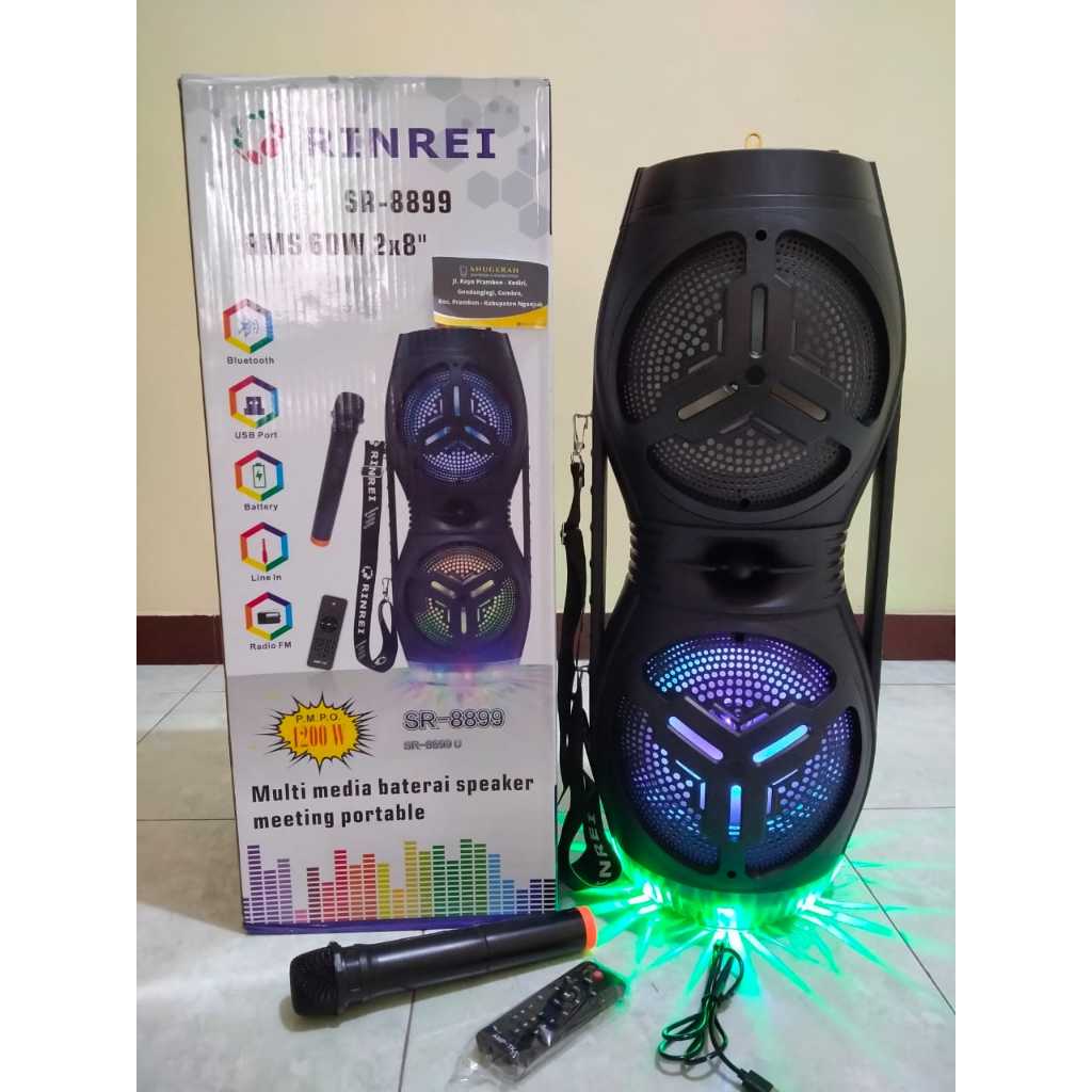 SPEAKER PORTABLE RINREI 2x8" SR 8899 U / SR8899U