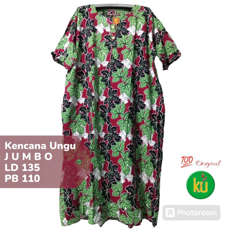 DASTER BATIK JUMBO KENCANA UNGU LENGAN PENDEK LABEL COKLAT ASLI ORIGINAL LD 125 BAHAN RAYON CAP || D