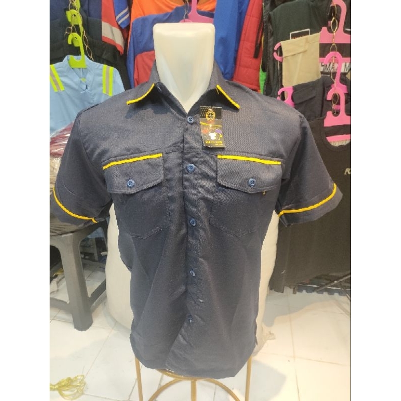 kemeja pdh biru navy Lis kuning