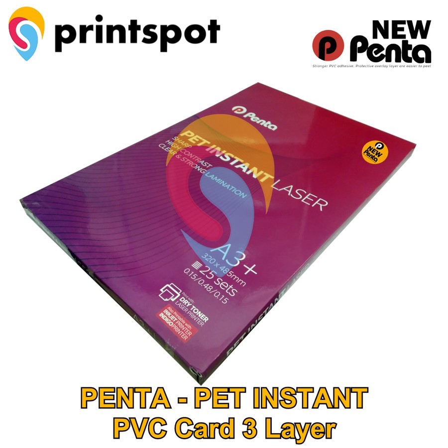 

INSTAN/SAMEDAY PENTA PET Instant PVC ID Card Digital Print Laser Toner HP Indigo Inkjet A3+ ID Card 3 Layers 0,78 mm Pack 25 Set