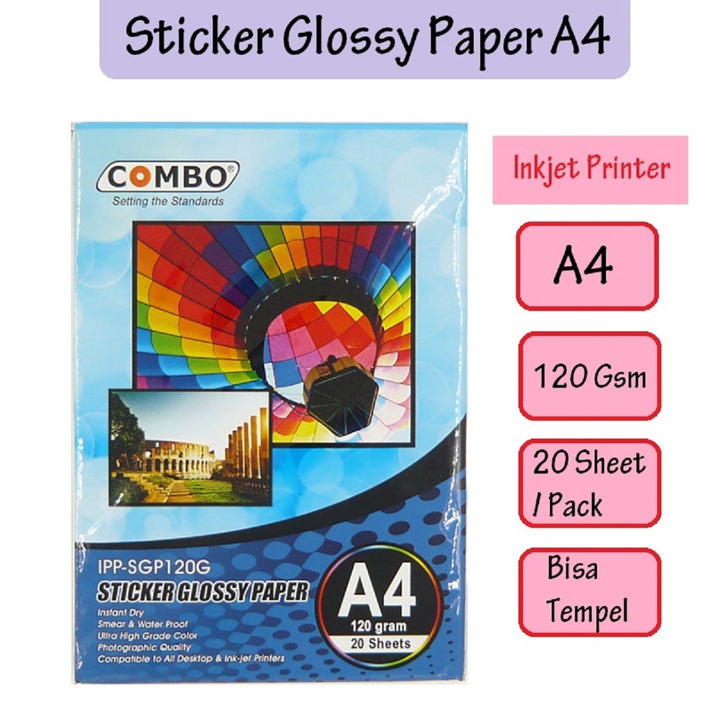 

Kertas Sticker Glossy Photo Paper / Kertas stiker Foto A4 120 gr Combo