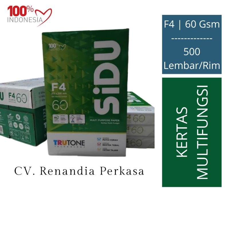 Kertas HVS F4 60GSM SIDU (1 Rim)