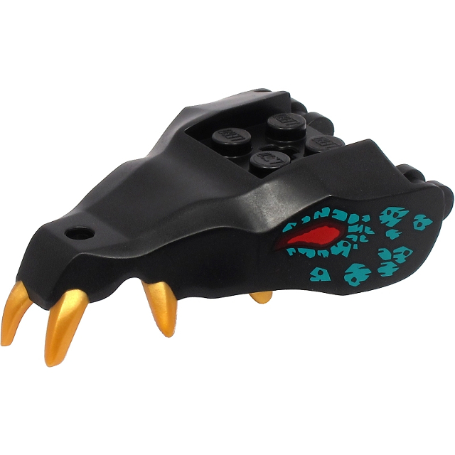Lego Black Part 72224pb04 Dragon Head (Ninjago) Jaw with 2 Bar Handles on Back with Molded Gold Teet