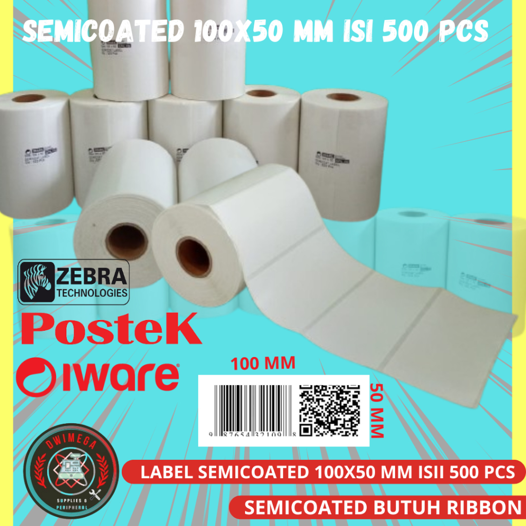 

LABEL 100X50 mm SEMICOATED (1 LINE) KERTAS STIKER BARCODE 100X50 MM ISI 500PCS