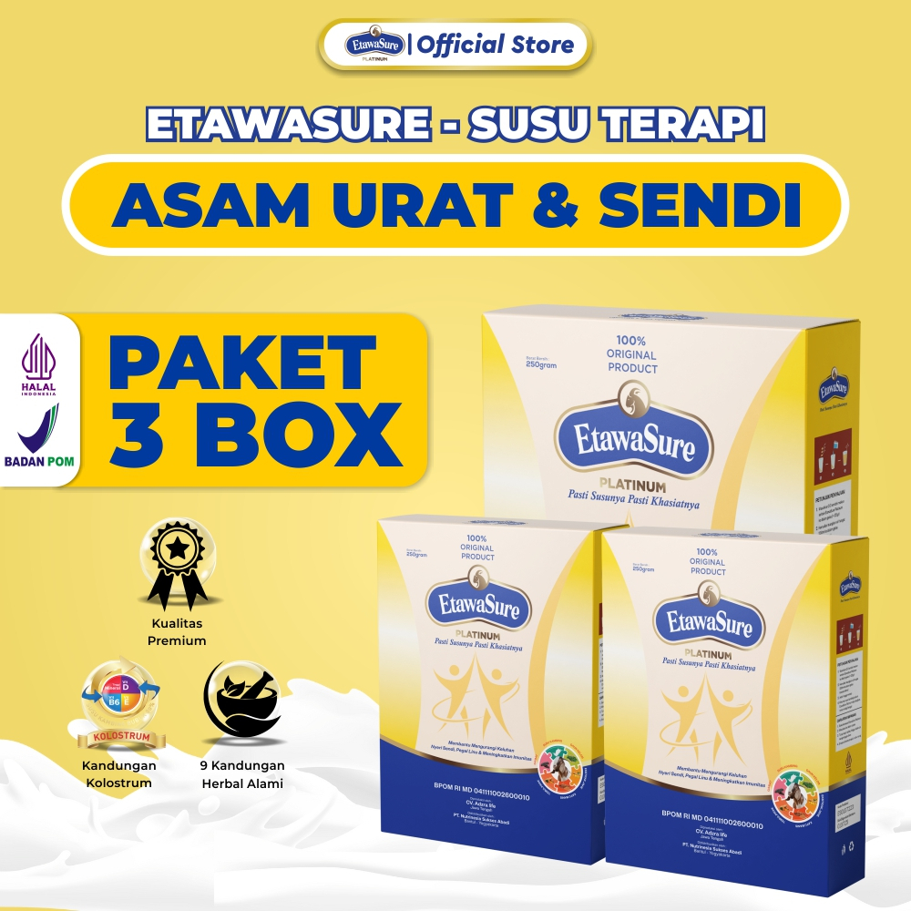 

Etawasure Platinum - Susu Kambing Etawa Original BPOM - 3 Box 750g - Terapi Nyeri Sendi & Asam Urat