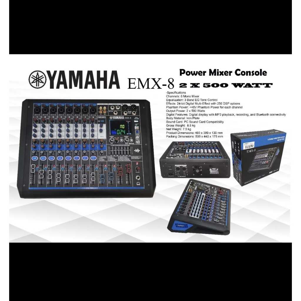 Power Mixer Yamaha EMX-8 Reverb 256dsp 8channel EMX8 8ch 256 dsp 8 channel EMX