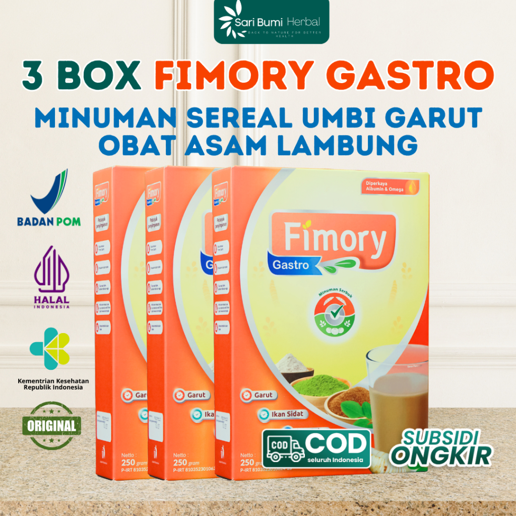 

Paket 3 Box Fimory Gastro - Minuman Sereal Umbi Garut Obat Asam Lambung MAAG GERD | Original BPOM