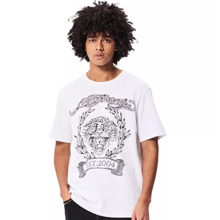 Ed Hardy Men's white short-sleeved tiger graphic T-shirt