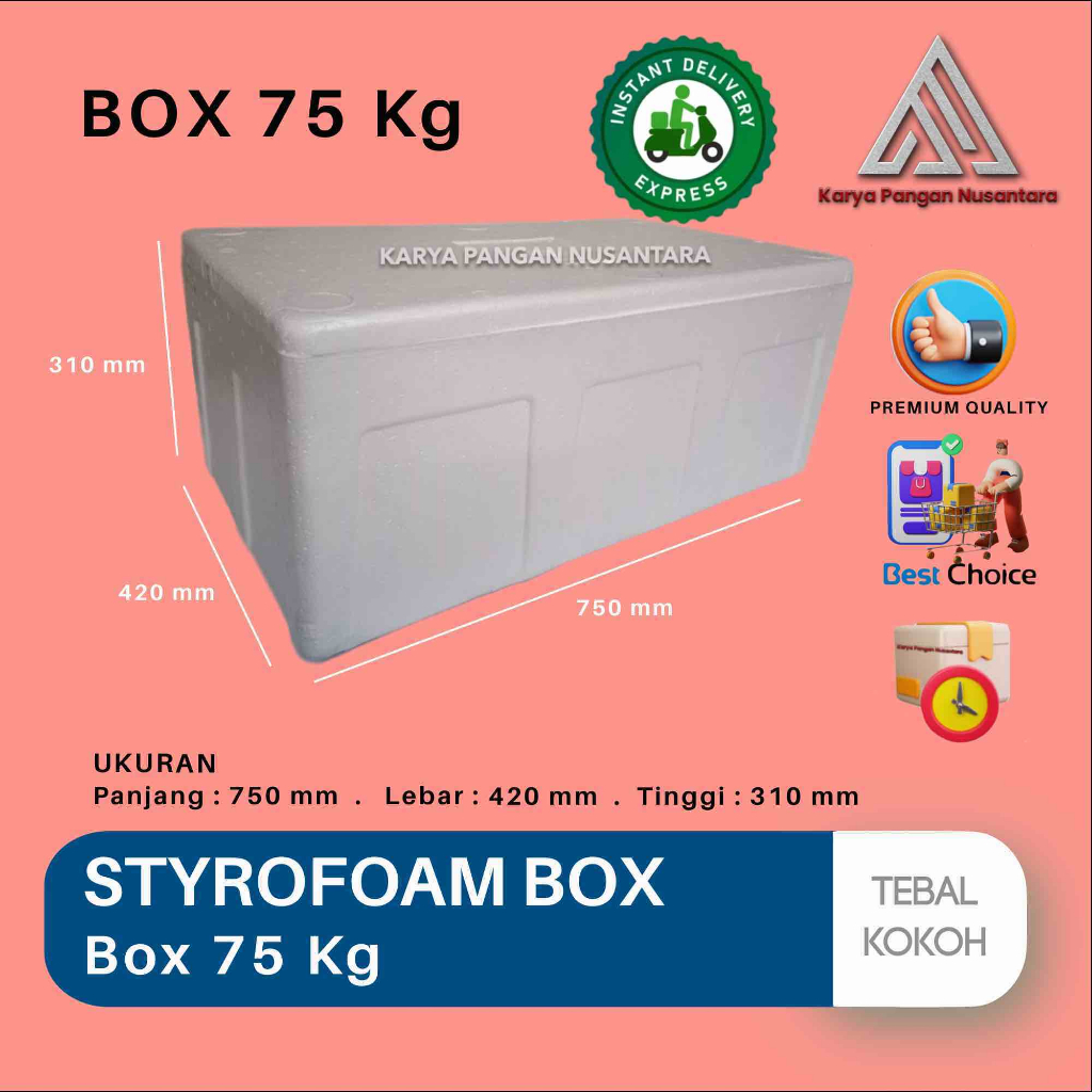 STYROFOAM BOX 75 KG BOX ES BESAR BOX GABUS BOX STYROFOAM BOX-75 75x42x31 CM INSTANT KURIR