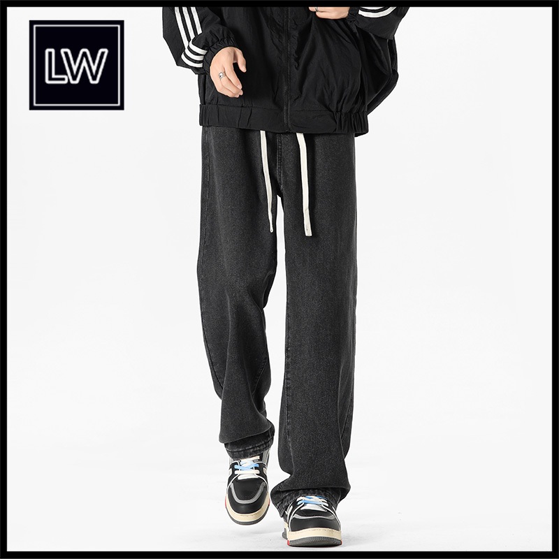 Celana jeans pria panjang celana jeans pinggang karet hitam celana korean style pria premium celana 