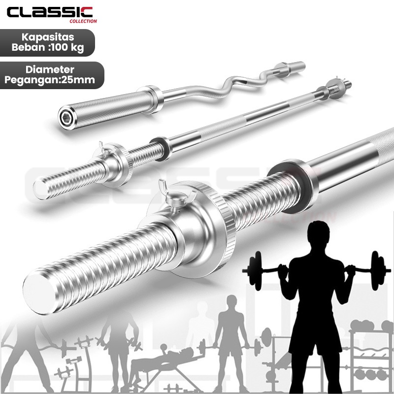 Stick Barbel Dumbell Solid Bar Barbell Stik Lurus Straight Bar Fitnes Home Gym Stick Dumbell Chrome 