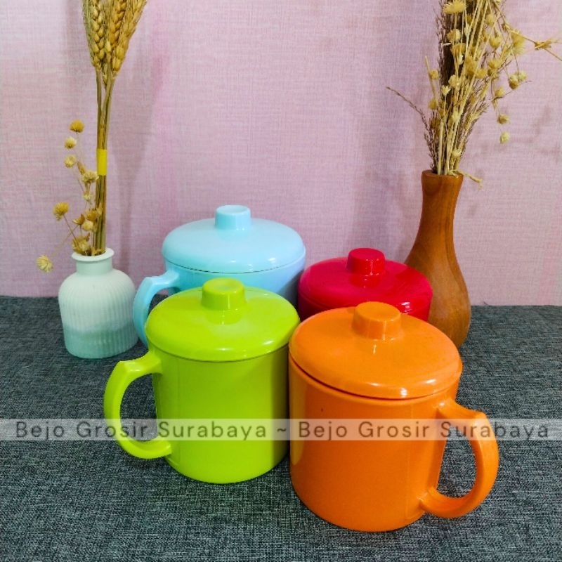 Mug Tutup Melamin 10cm - Cangkir Minum Jumbo - Mug Jumbo - Mug Melamin