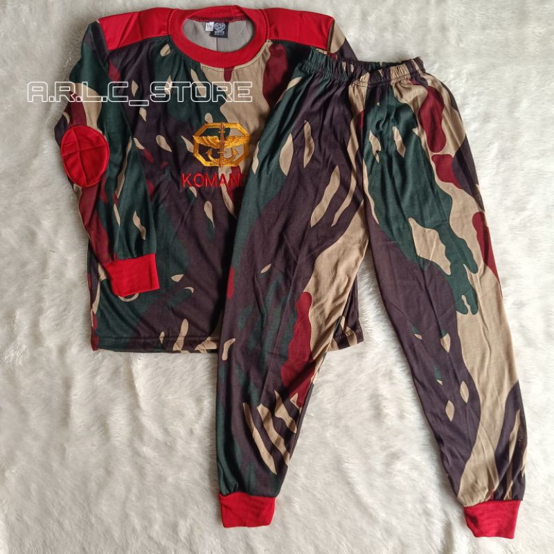 setelan kaos anak decker busa loreng kopassus tangan panjang bordir logo komando baju kids army