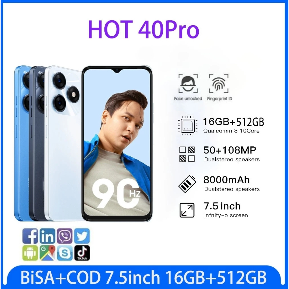 【2024 NEW】INFINlX HOT 40 PRO 16GB+512GB HD Handphone android 7000mAh 5G HP murah Smartphone 7.5inci Dual Card SIM Garansi Resmi Bisa COD Ponsel Pintar Baru infinix hot 40 pro/hp infinix hot 40 pro