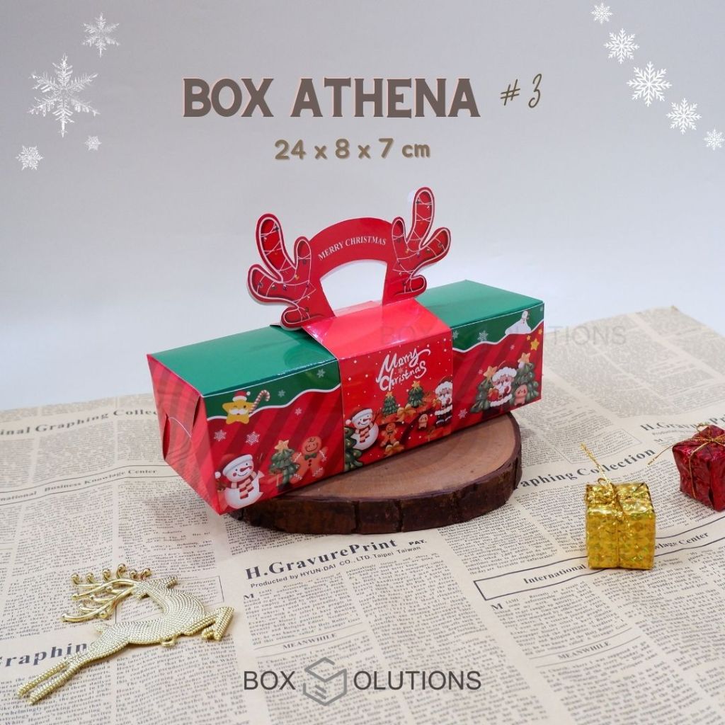 

box athena x-mas 3 / box jar christmas hampers merah - 24x8x7 cm