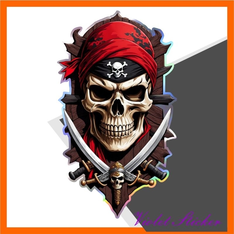 

stiker tengkorak bajak laut hd premium helogram