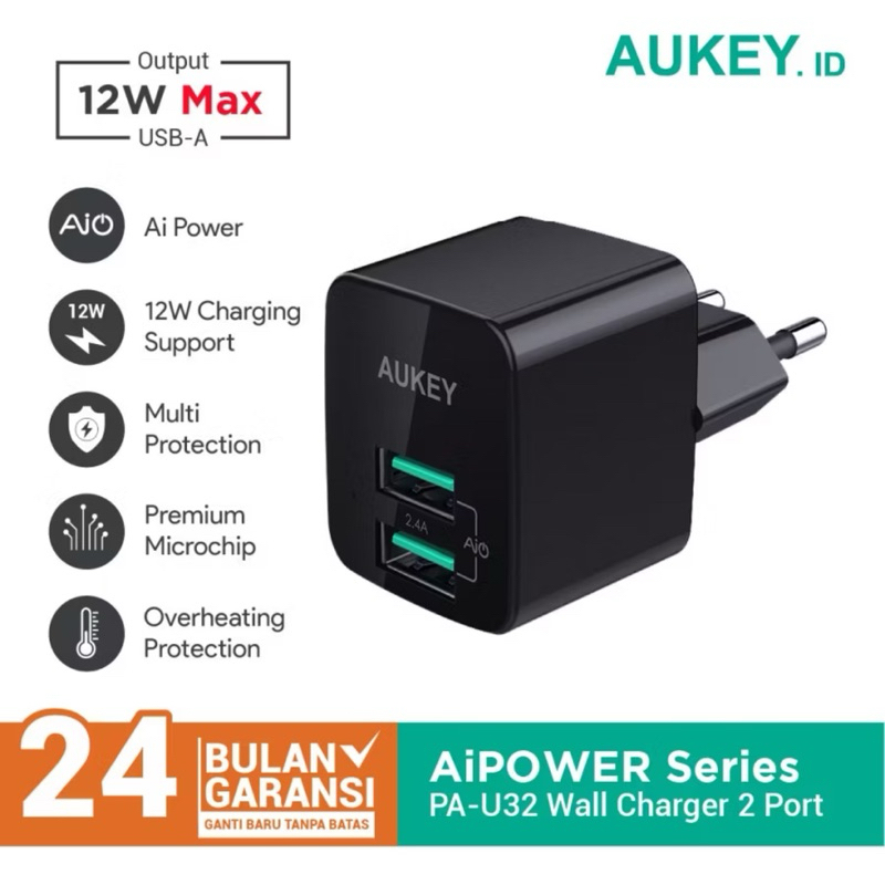 Adaptor Charger Aukey PA-U32 2 Port 12W with AiQ - 500284