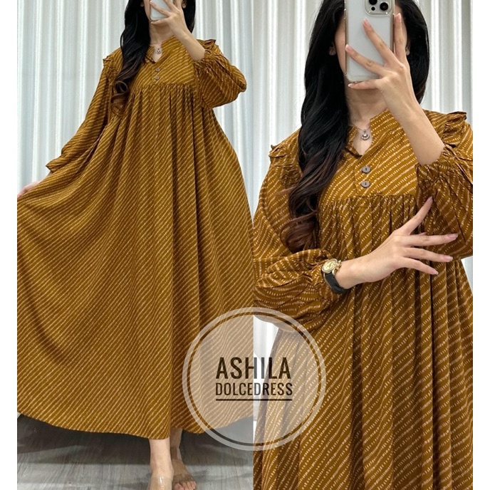 Promo Daster Arab Dolce ASHILA Midi Dress Rayon Motif Busui Bumil Nyaman