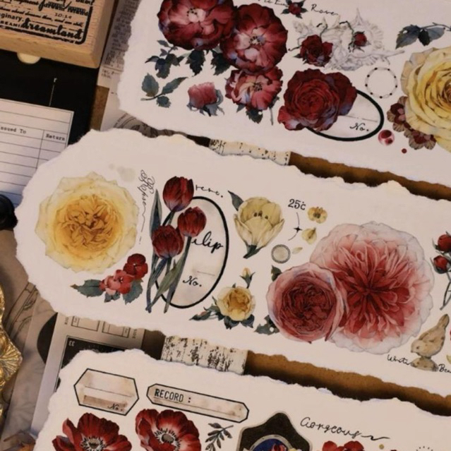 

(Kiricart) Baicangjia Bright Flowers Sticker PET Tape DIY Journal scrapbook