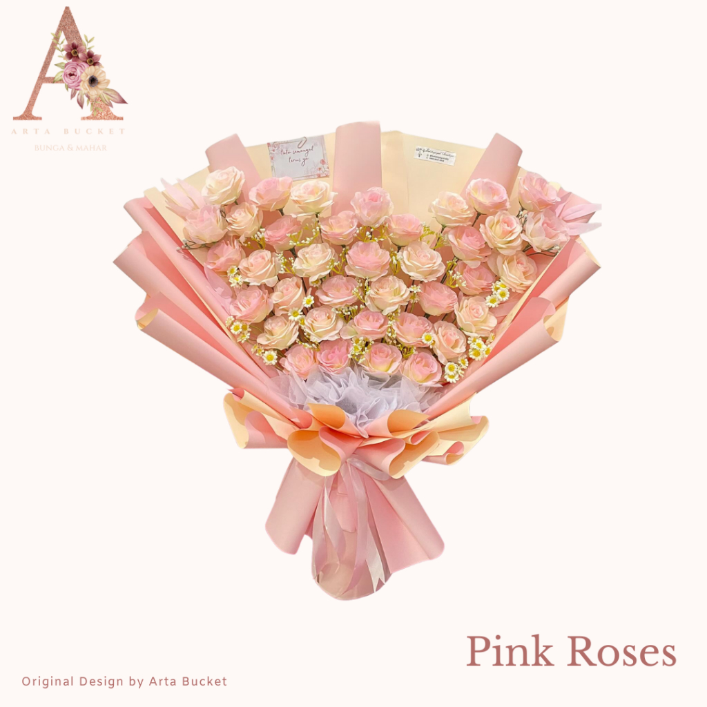 [HARGA PER CM] Bucket Bouquet Buket Kado Hadiah Gift Bunga Mawar Kuning Putih Untuk Pacar Ulang Tahu