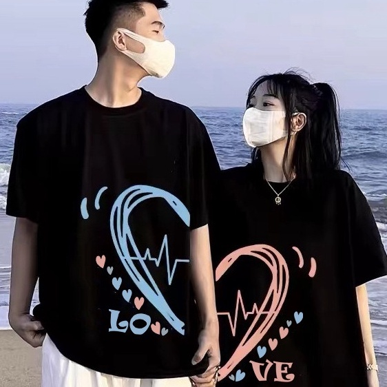 KODE J39U Baju Kaos Couple Pasangan kapel kapelan pacar kompakan PULSE LOVE terbelah remaja aestheti