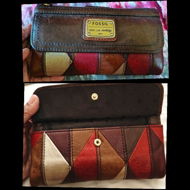 Dompet Fossil Emory Patchwork Multi Red preloved second