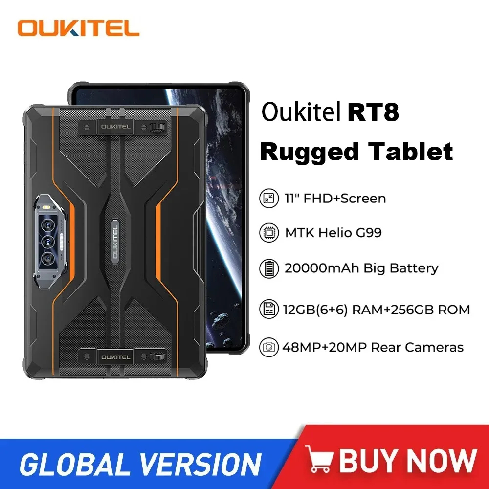 Oukitel RT8 Rugged 4G Tablets 11" FHD+ Display 6GB+256GB Android 13 Tablet 20000mAh 33W OTG NFC