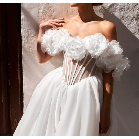 GAUN SABRINA  BALLGOWN WEDDING DRESS  SEXY  WEDDING DRESS  SIMPLE  ELEGANT FLOWER DRESNEW GOWN