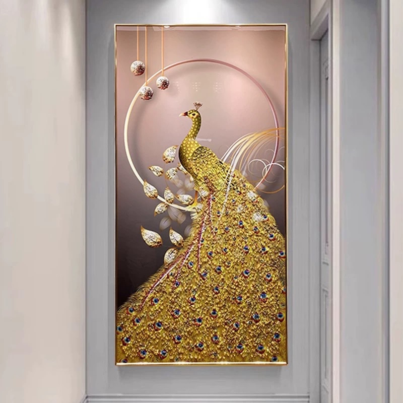 Lukisan Porcelain 5D Diamond Motif Merak Kuning Minimalis Lukisan Porselen 5 Dimensi Crystal Merak F