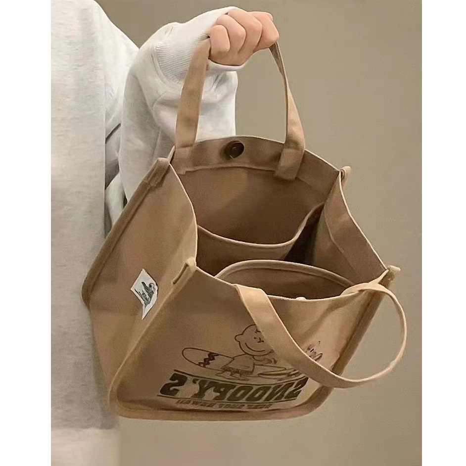 TOTEBAG wanita Snoopy Tas Jinjing Kanvas Motif Kartun Lucu Kapasitas Besar untuk Wanita Snoopy 2024 