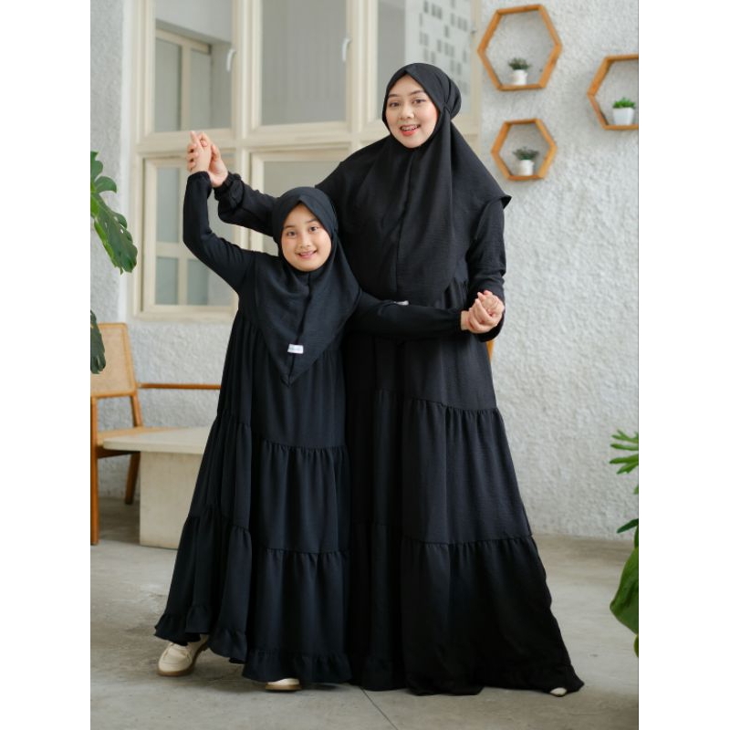 Baju Gamis Hitam Polos Wanita Muslim Couple Ibu Dan Anak Perempuan Muslim Crinkle Jumbo Busui