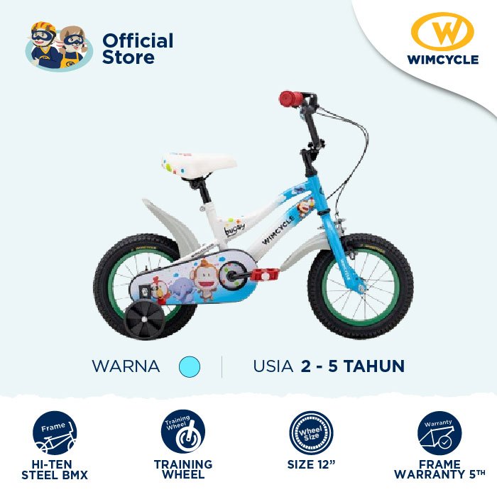 Sepeda Anak 12 Inch Wimcycle Bugsy Baba Lili Tata 12 - Blue | Sepeda Anak 12 Inch Dengan Roda Bantu