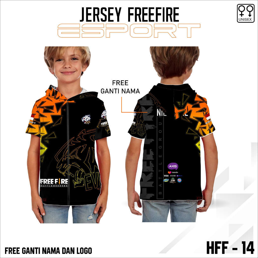 Jersey e sport baju ff kaos esport gamer ff terbaru hoodie zipper anak lengan pendek