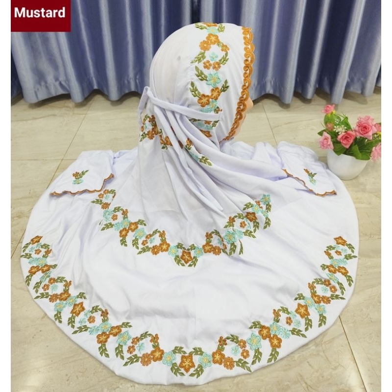 New Mukena Terusan Dewasa Motif Bordir Bunga Kejora Indah