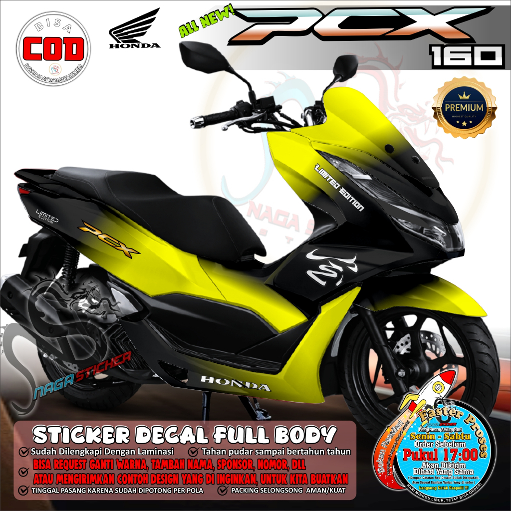 Bisa COD Decal Sticker Full Body HONDA PCX 160 Motif Black&All NS3004 Desain Custom Dekal Stiker PCX