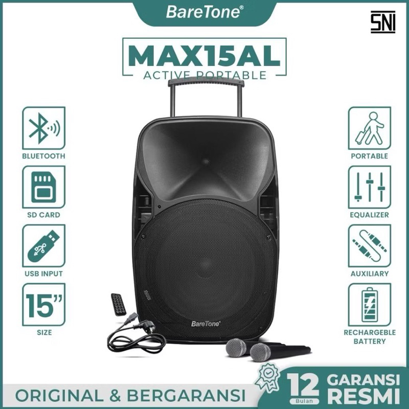 speaker aktif portable Baretone max15al-baretone 15 inch max 15al