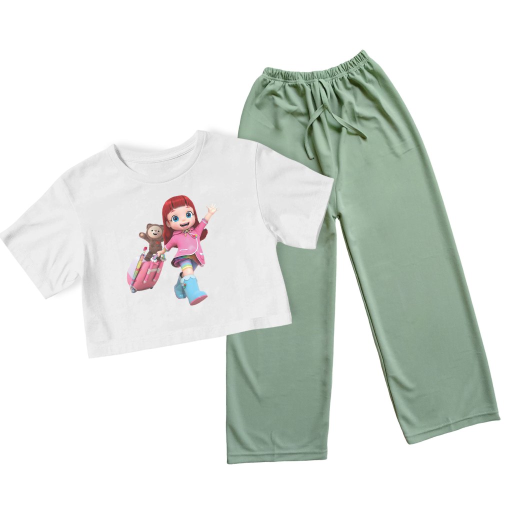 Setelan Crop Oversize Viral RAINBOW RUBY KOPER Anak Remaja Celana Kulot Pakaian Fashion