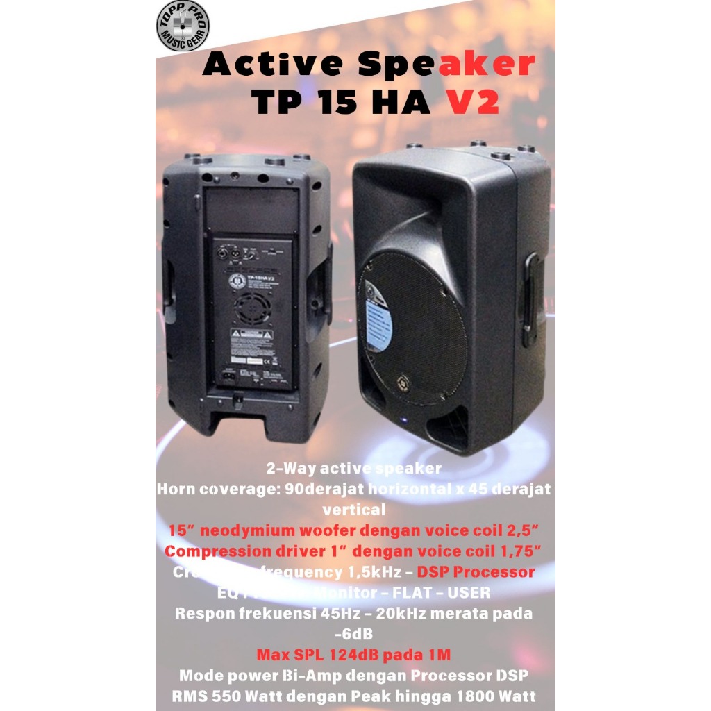 (JUAL 2 BUAH) TOPP PRO / TOPPRO Speaker Active 15 inch TP15 HA V2 / TP 15 HA-V2 - Original