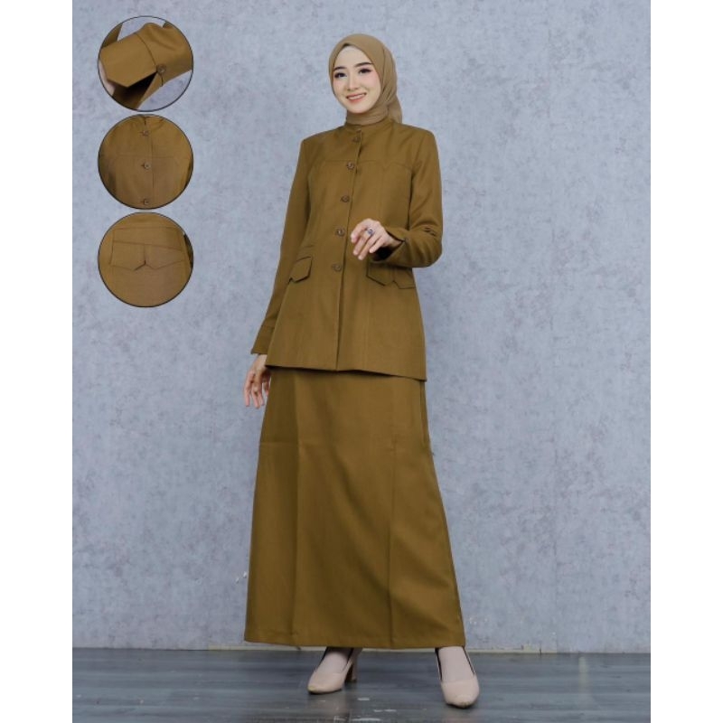 BLEZER KERJA KANTOR RE BONIA BAJU PEMDA ASN KHAKI TUA SERAGAM GURU