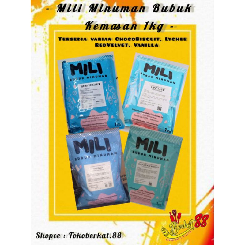 

MILI MINUMAN BUBUK 1 KG / VANILLA / LECI / CHOCO BISCUIT / REDVELVET