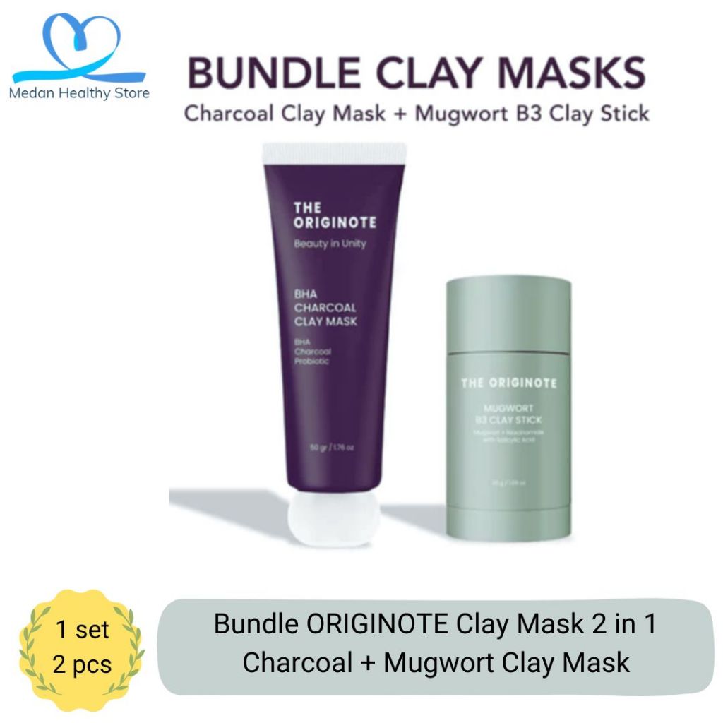 THE ORIGINOTE Bundle Clay Masks 2in1 BHA Charcoal Clay Mask+Mugwort B3 Clay Stick - Masker Wajah