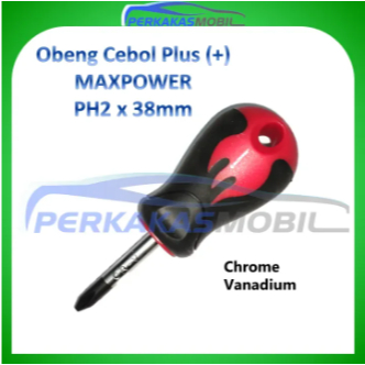 Obeng Cebol Plus MAXPOWER Obeng Kembang Gagang Karet PH2 x 38mm Phillips Screwdriver Chrome Vanadium