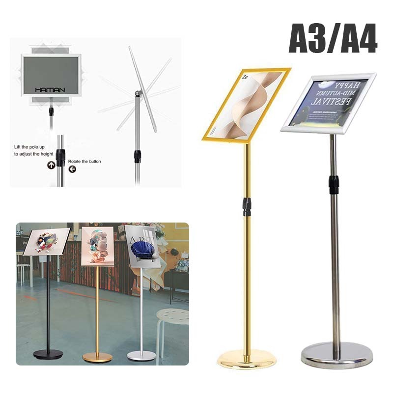 

A3/A4 Stand Display Poster Stand DISPLAY HARGA FRAME Standing Frame Telescoping FLOOR stand menu70-120cm poster standing