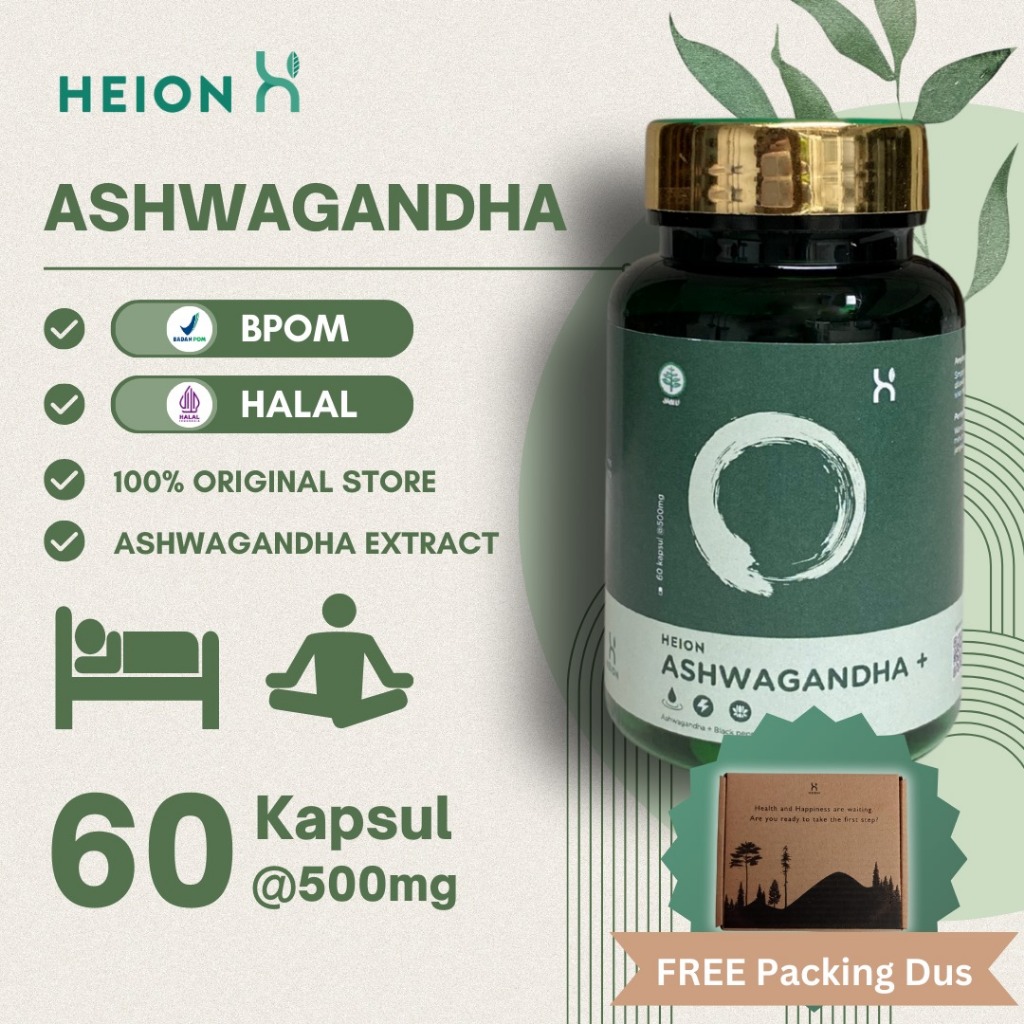 HEION Ashwagandha+ 60 Kapsul SUPLEMENT KESEHATAN ASHWAGANDA EXTRACT @500mg BPOM by HEION OFFICIAL