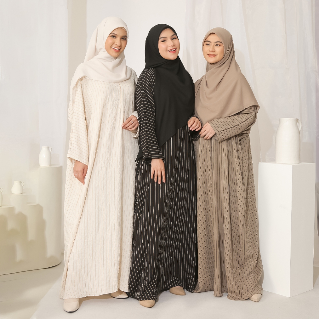 Lozy Hijab - Halifa Abaya Dress (Abaya Gamis Dress Haji dan Umrah Motif Salur Bahan Katun Bonneti)